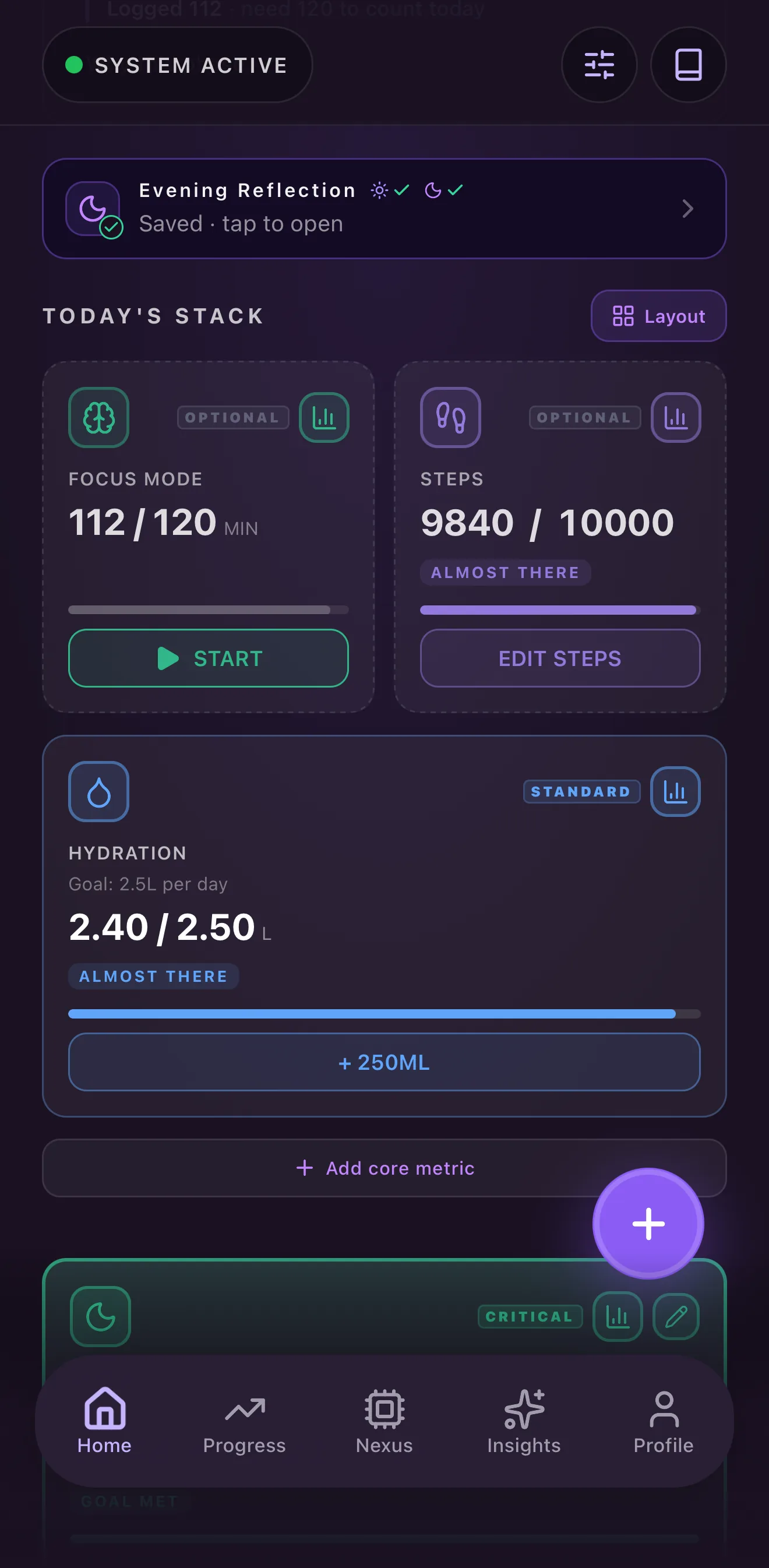 Habisty home dashboard