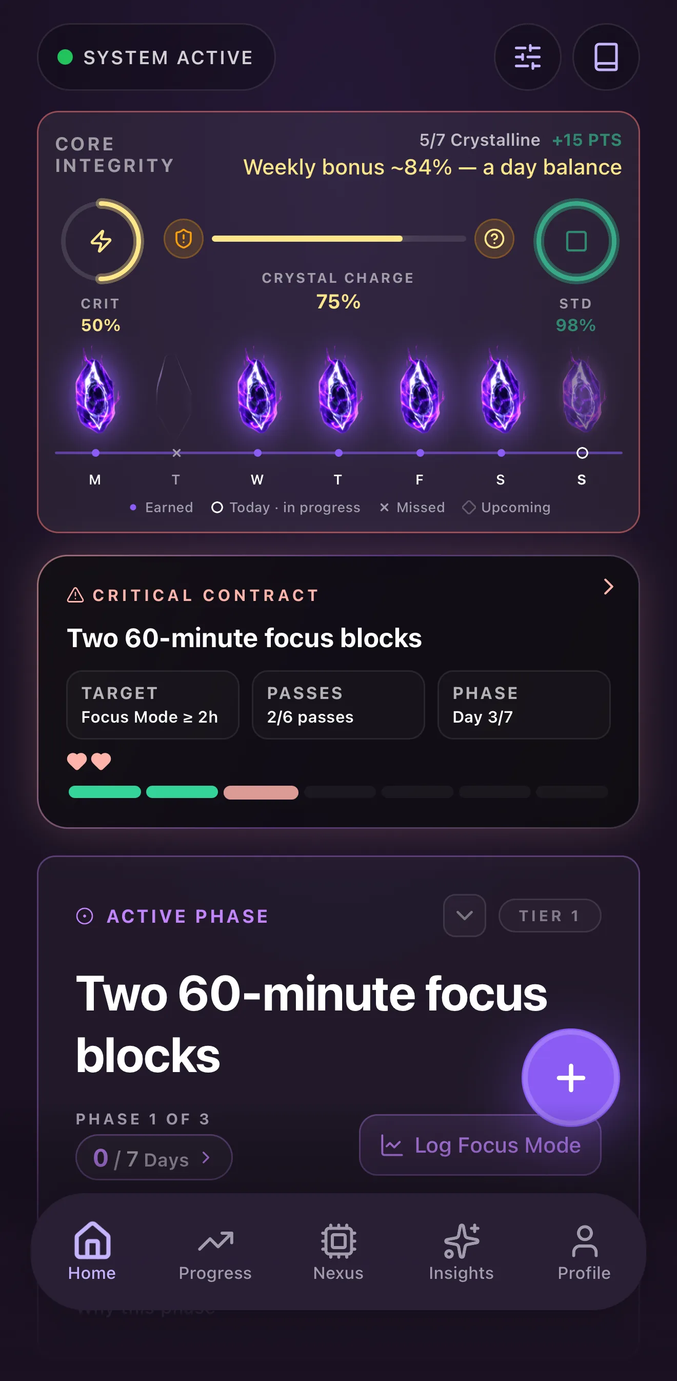 Habisty home dashboard with today's stack